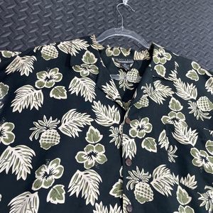 Montage Microfiber Dark Green Hawaiian Floral Pineapple Button Up Shirt Men's XL